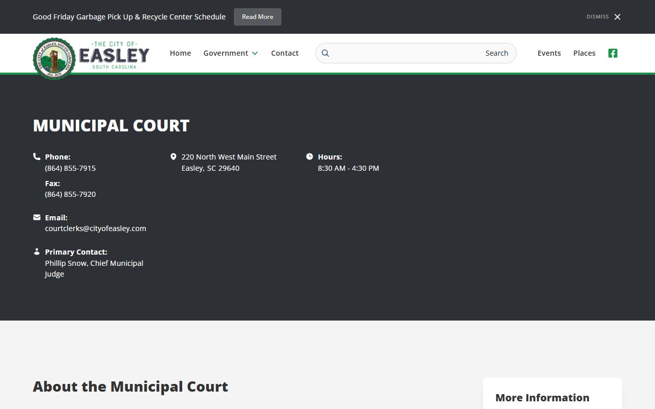 Easley Municipal Court warrant records