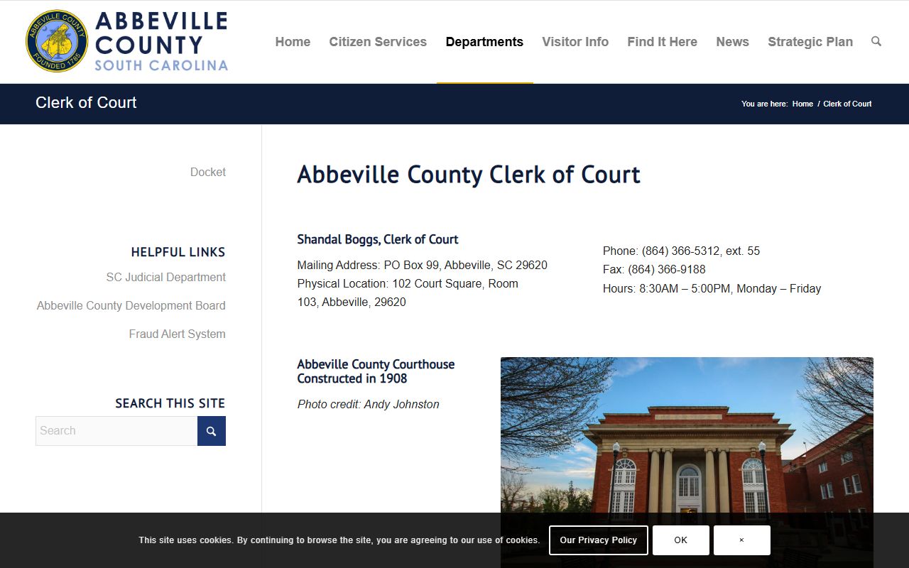 Abbeville County warrant records office and Clerk of Court