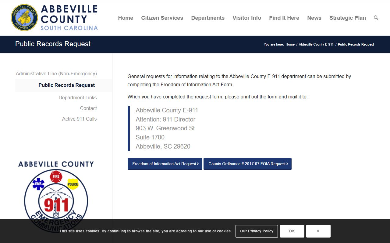 Abbeville County public records request for warrant records