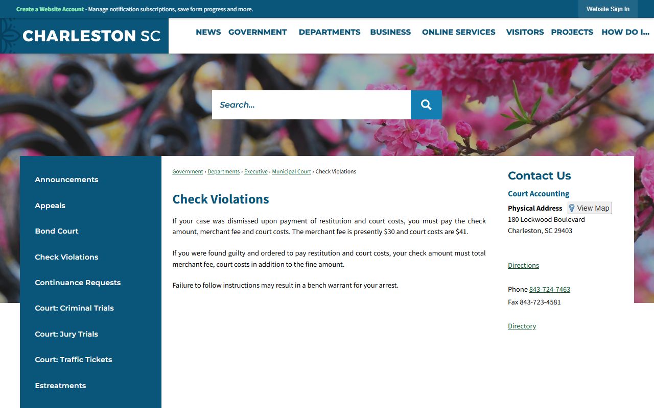Charleston County municipal court warrant records search