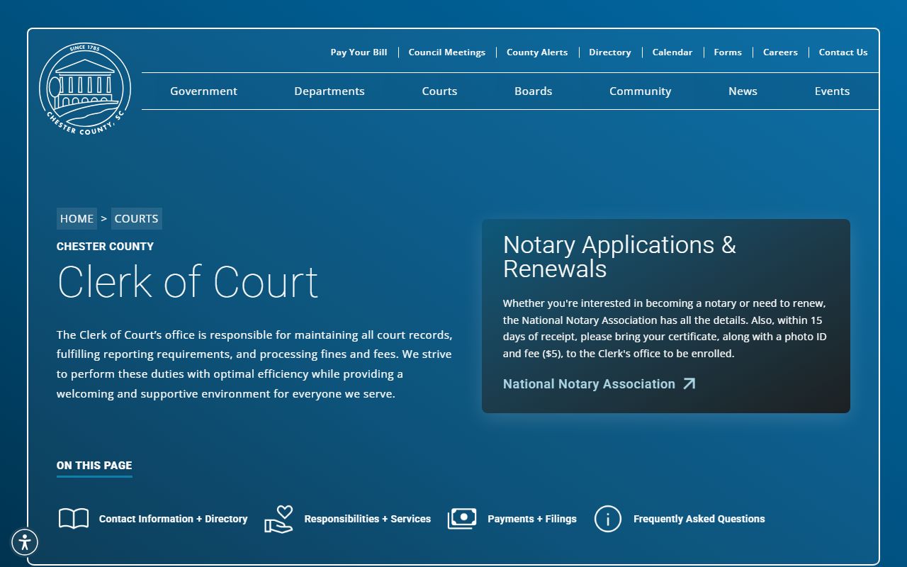 Chester County Clerk of Court warrant records