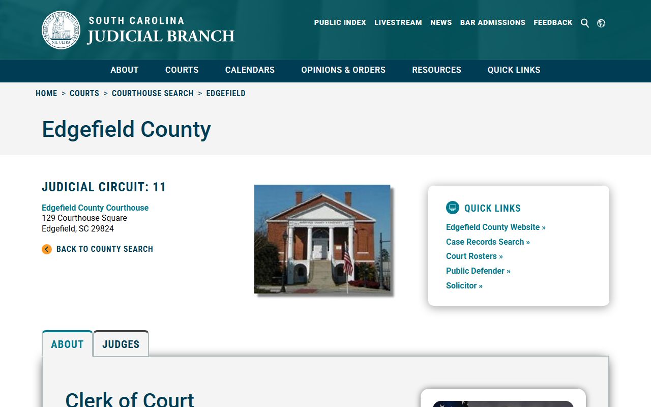 Edgefield County warrant records and judicial branch page