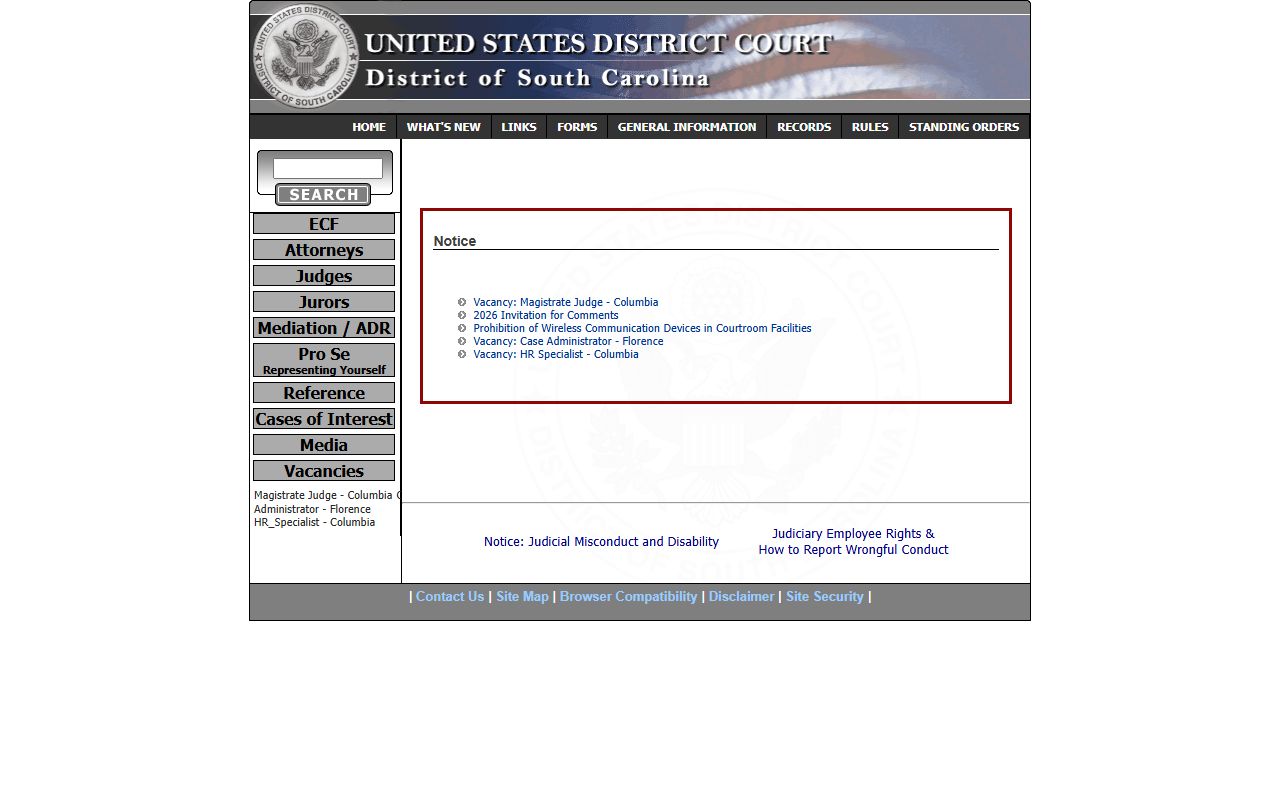 Florence County federal court warrant records