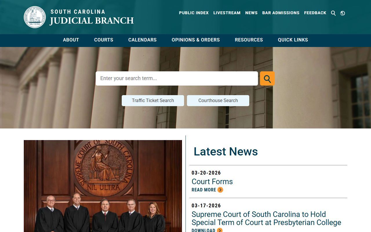 Georgetown County warrant records on South Carolina judicial site