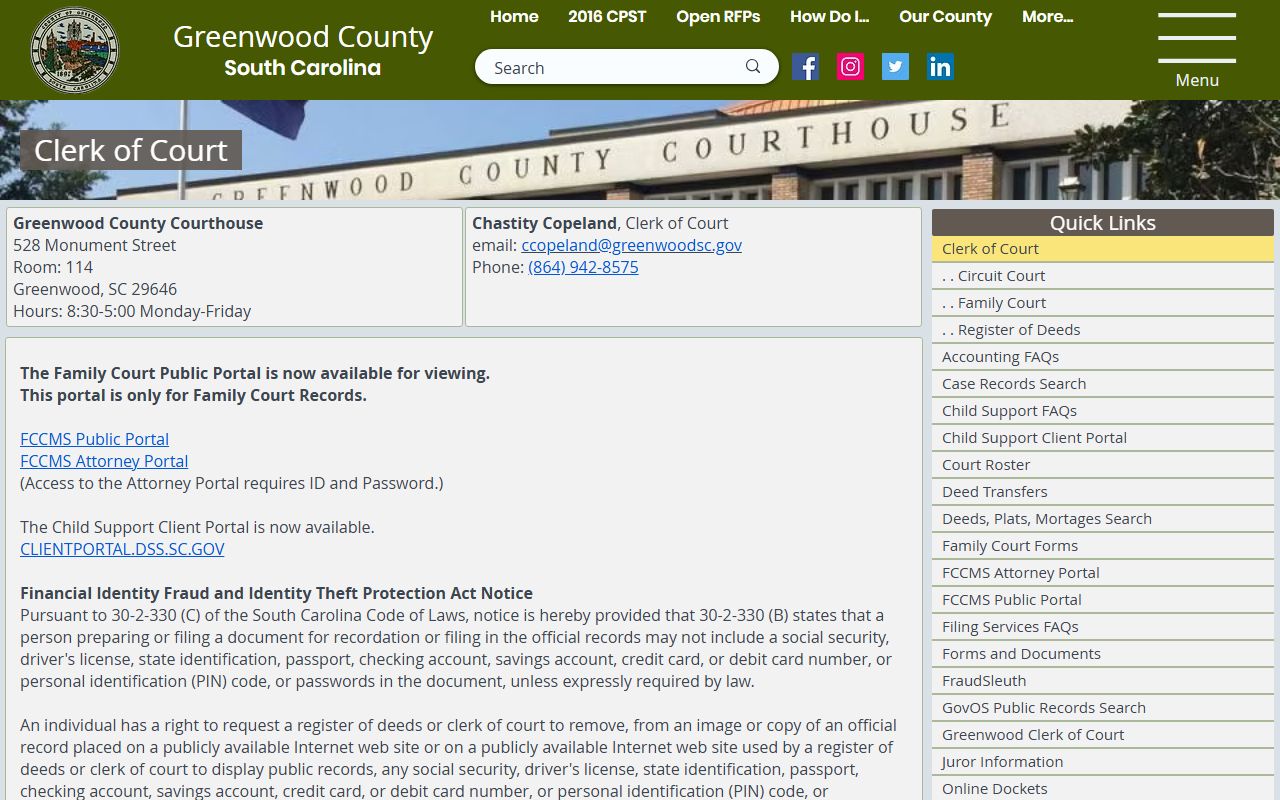 Greenwood County Clerk of Court warrant records