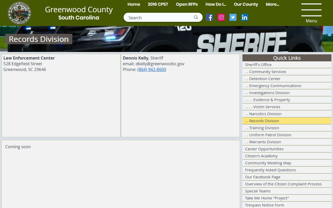 Greenwood County Records Division warrant records