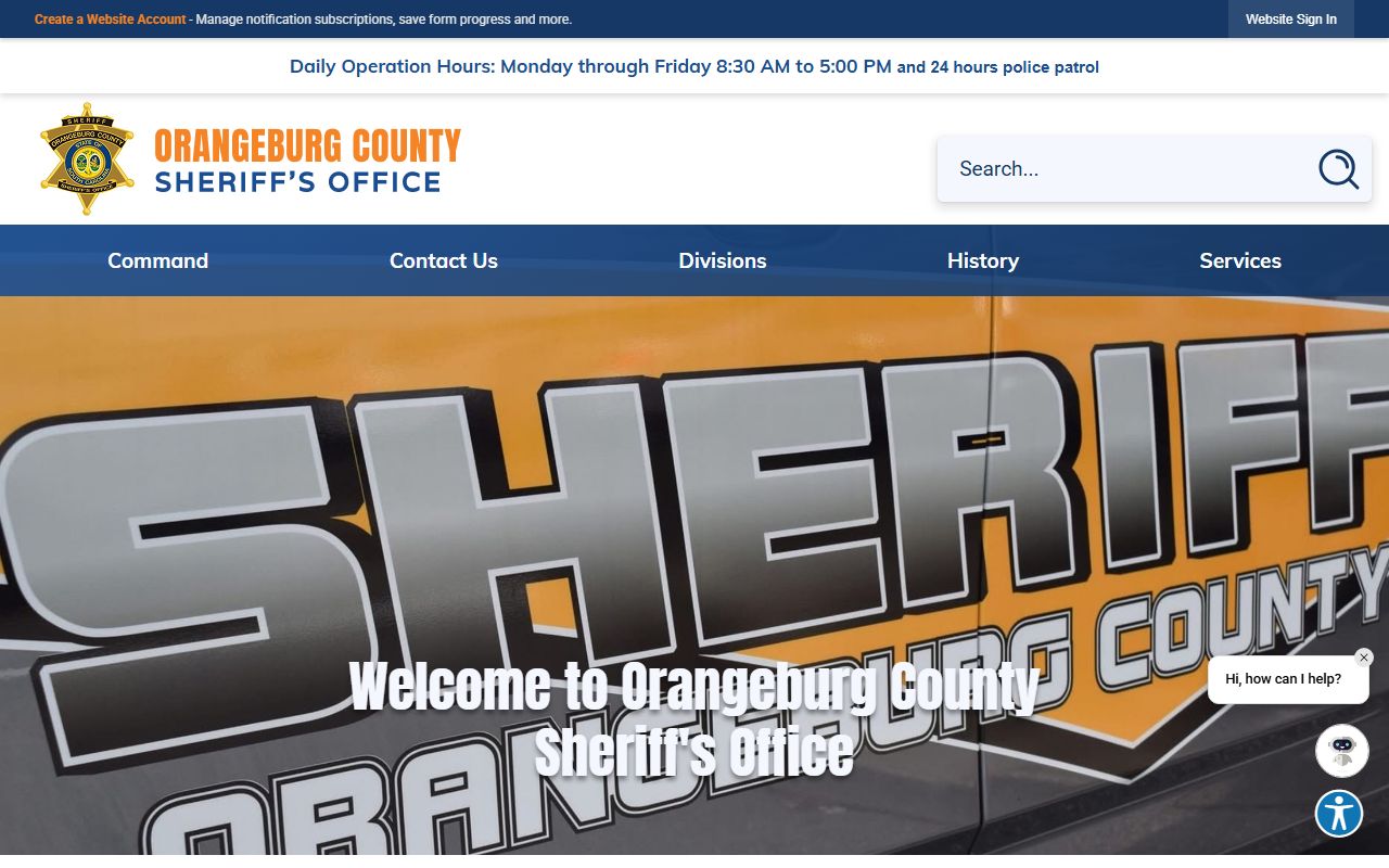 Orangeburg County warrant records from the Sheriff's office