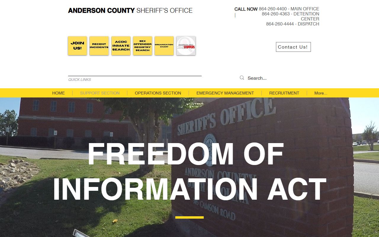 Anderson County Sheriff FOIA page for South Carolina warrant records
