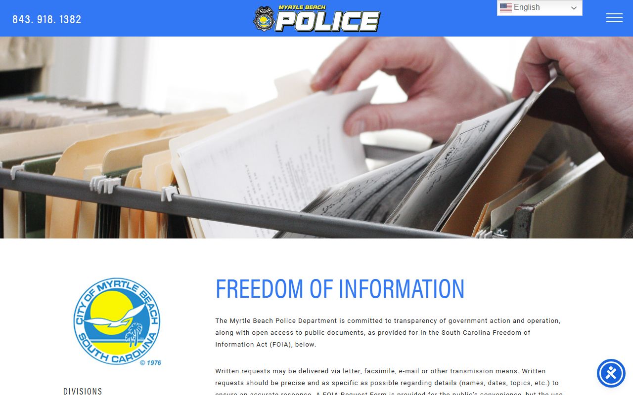 Myrtle Beach Police FOIA page for South Carolina warrant records