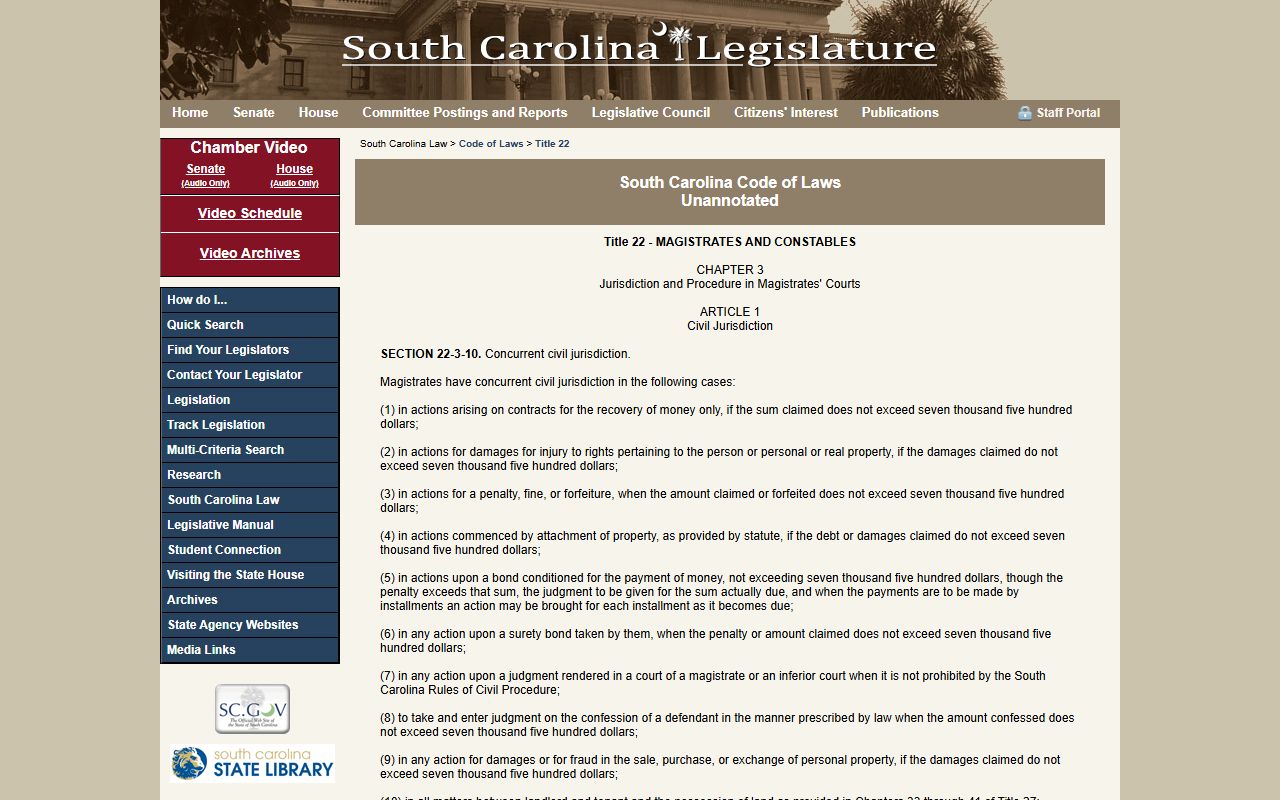 South Carolina Statehouse magistrate court warrant records statutes