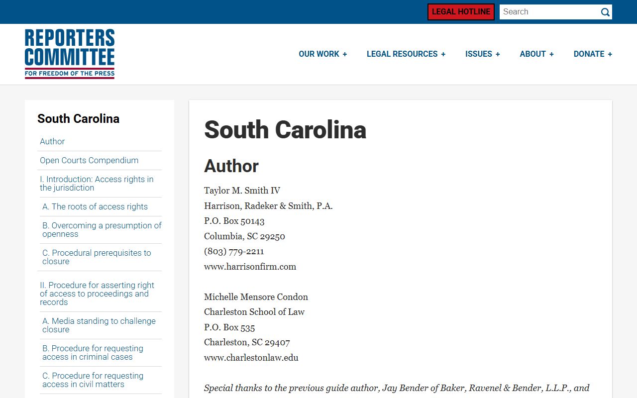 Reporters Committee guide on South Carolina warrant records access